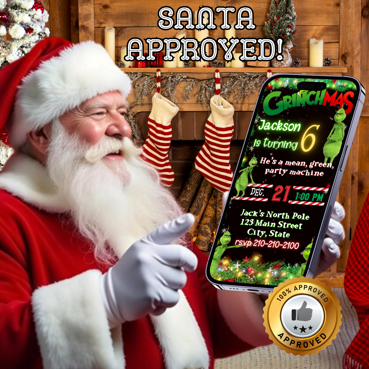 The Grinch Video Invitation | Digital Christmas Invite | Editable Canva Template