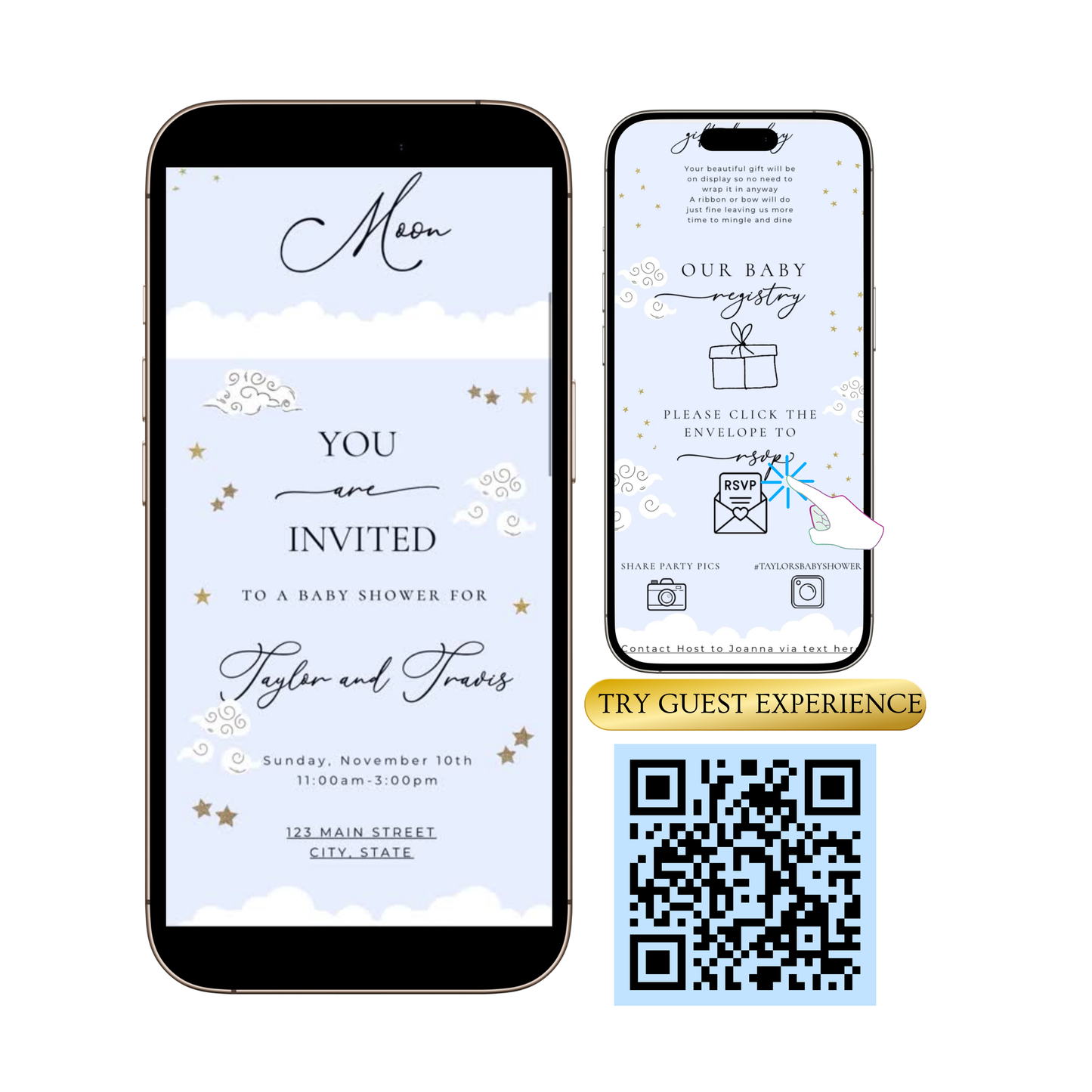 Over the Moon Baby Shower Invitation and Guest Website