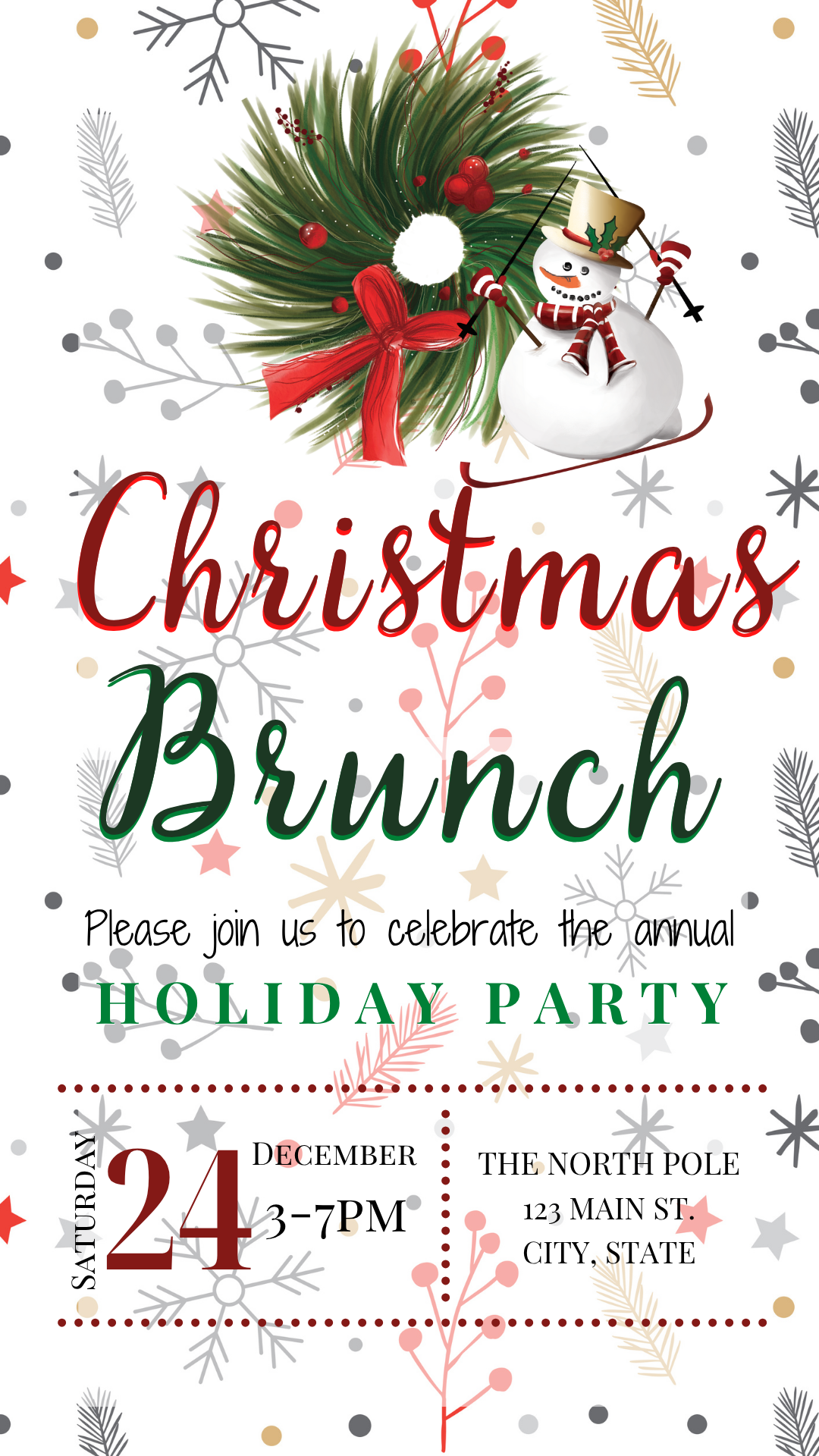 Online editable winter wreath video invite template