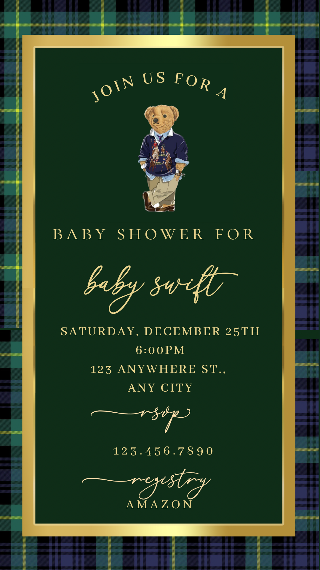 Preppy Plaid Theme Evite for Mobile Sharing