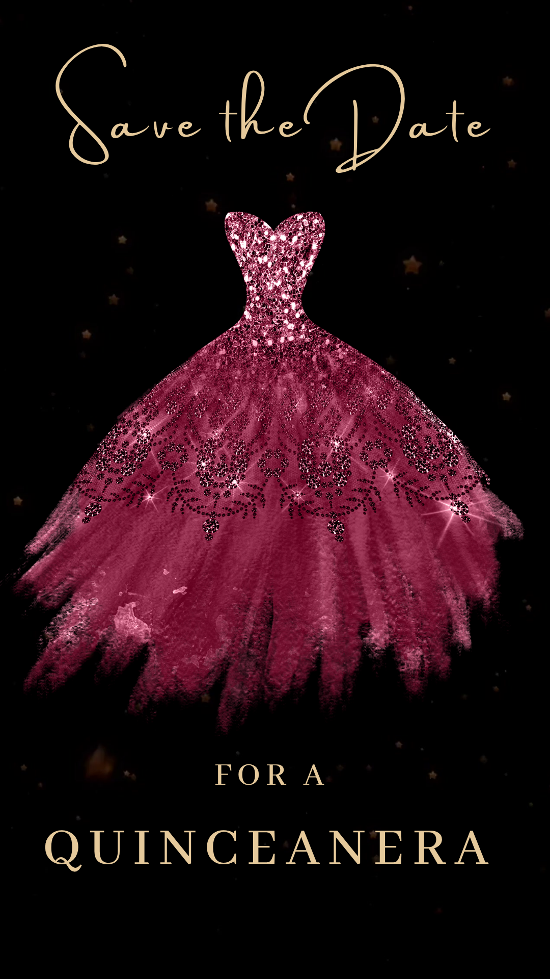 Burgundy Quinceañera Save the Date Video Invitation – Elegant Ball Gown Theme Instant Download
