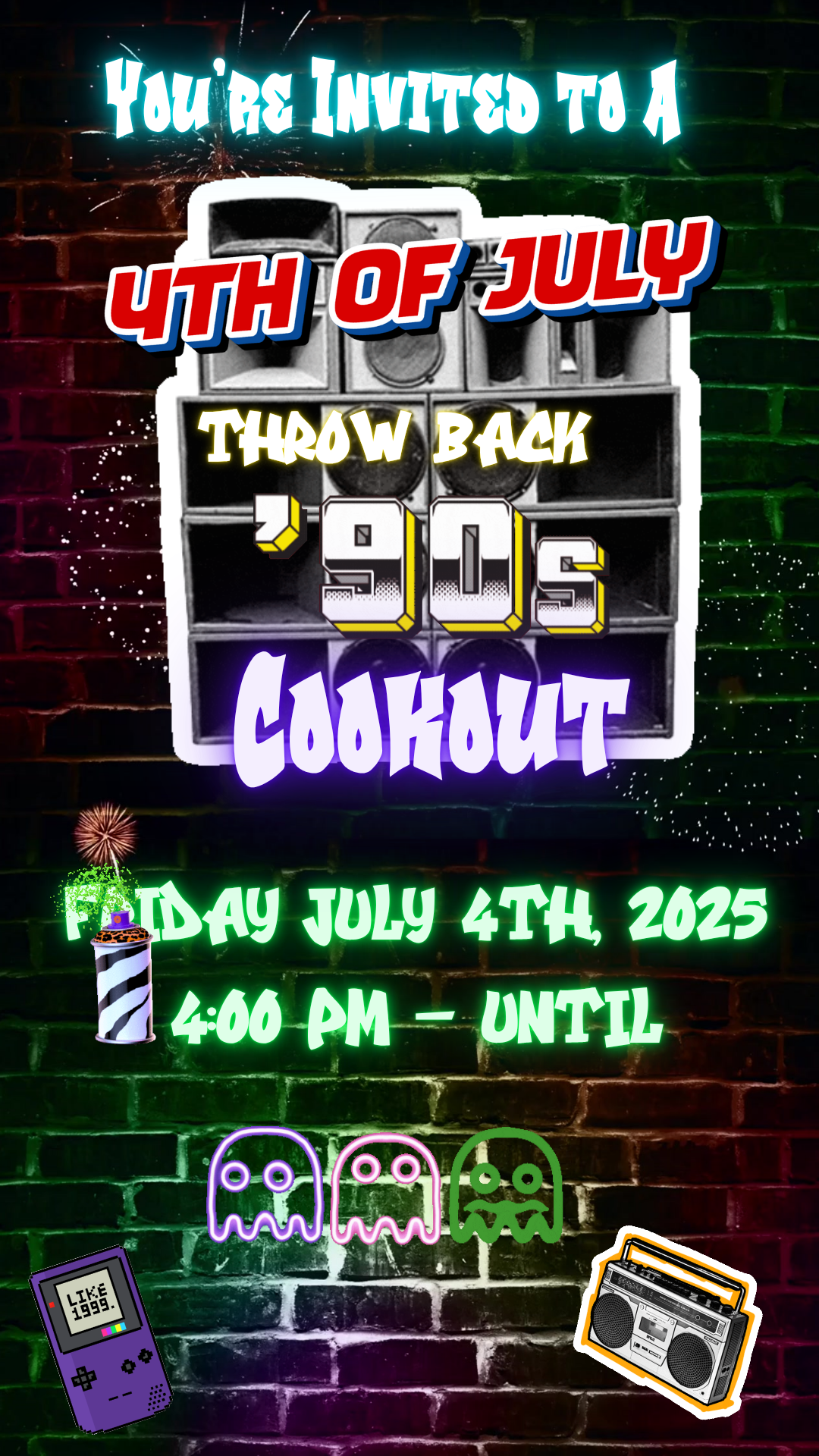 4th of July 90s Throwback Cookout Video Invitation – Retro BBQ Party Evite Instant Download