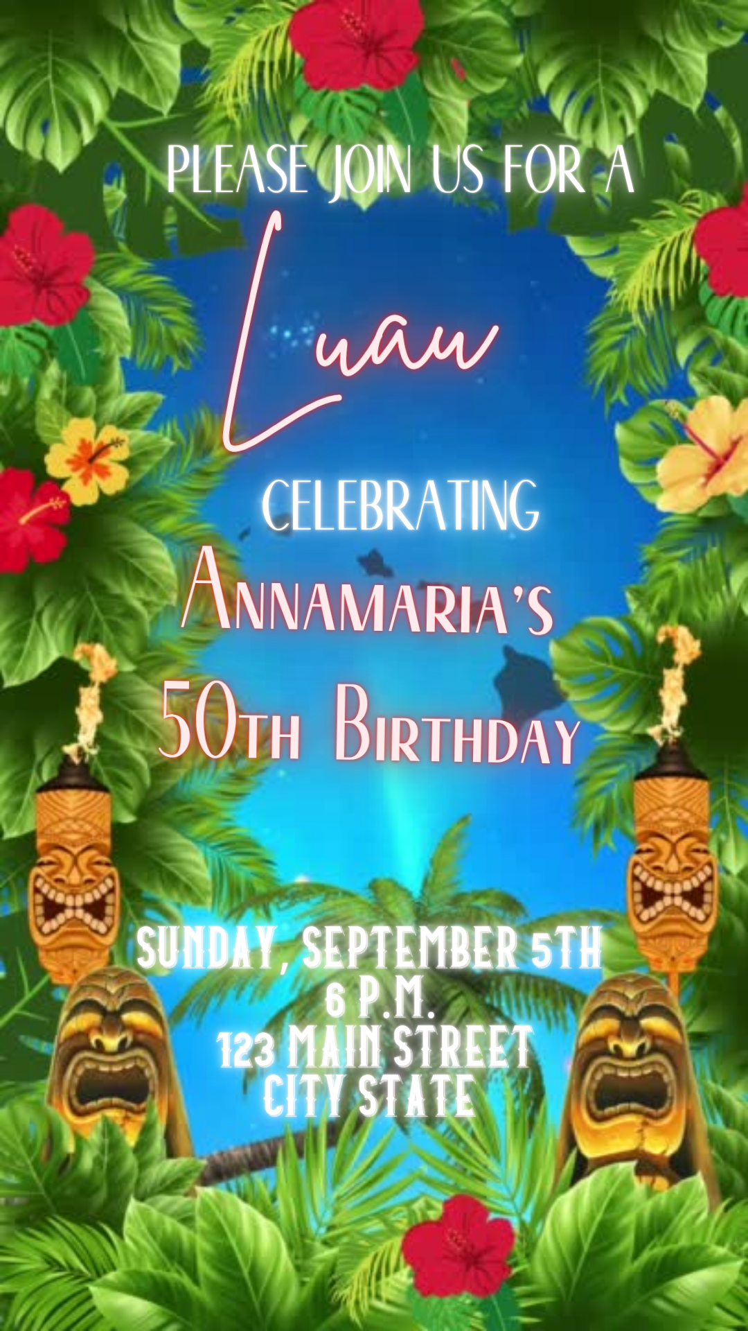 Tropical Garden Luau Video Invitation Instant Download