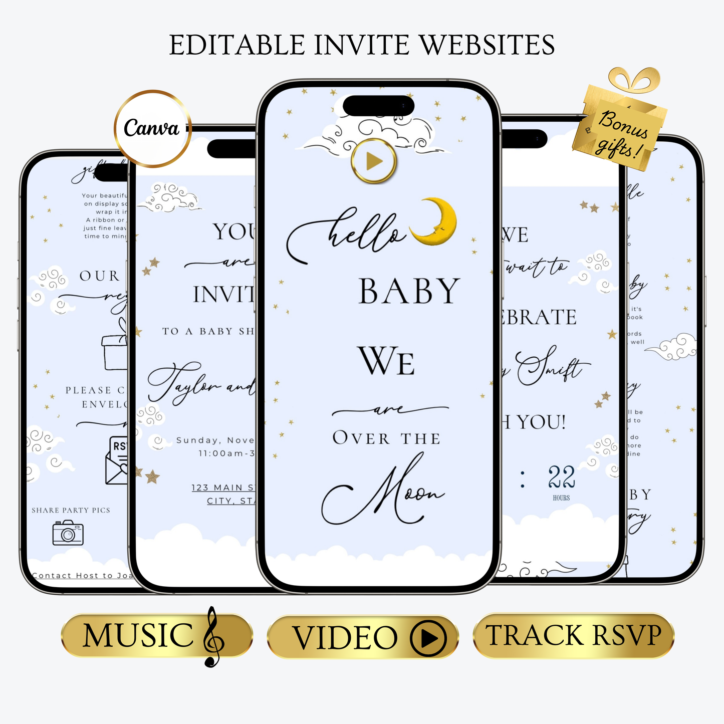 Over the Moon Baby Shower Invitation and Guest Website