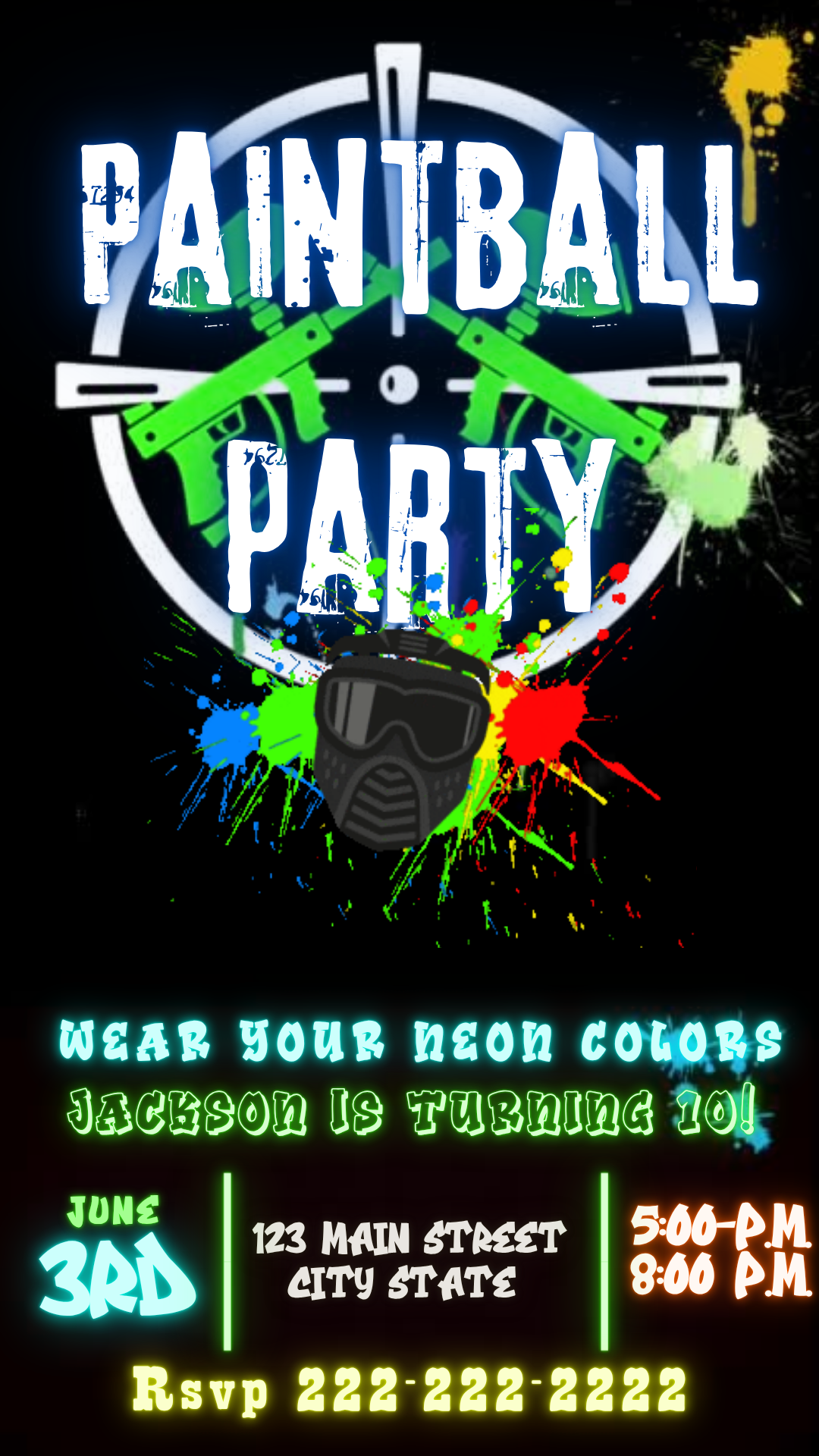 Neon Paintball Party Video Invitation Instant Download