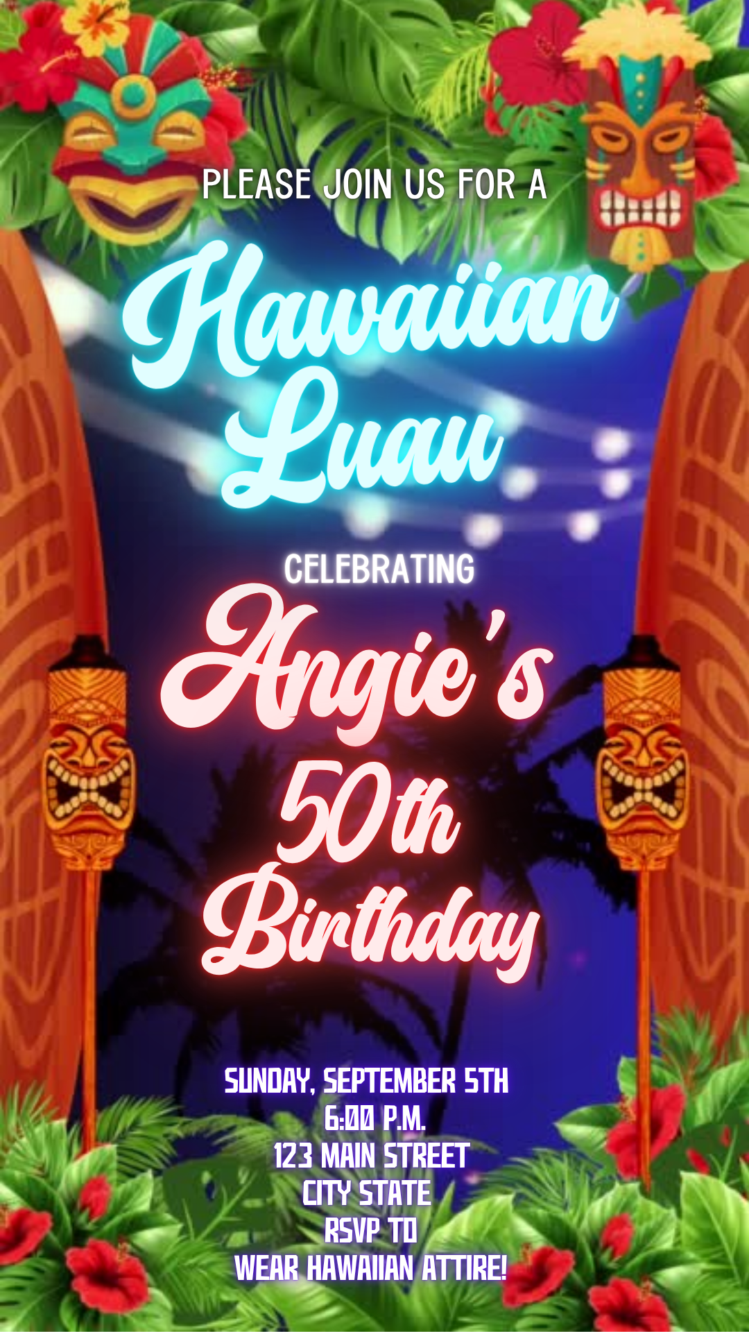 Sunset Tiki Luau Video Invitation Instant Download