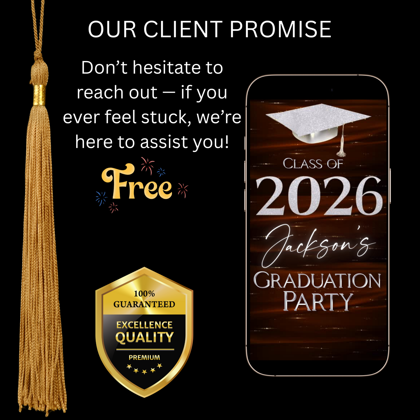 Graduation Party Video Invitation | Class of 2026 Orange and Silver Invite for Him | Editable Online RSVP Evite Canva Template