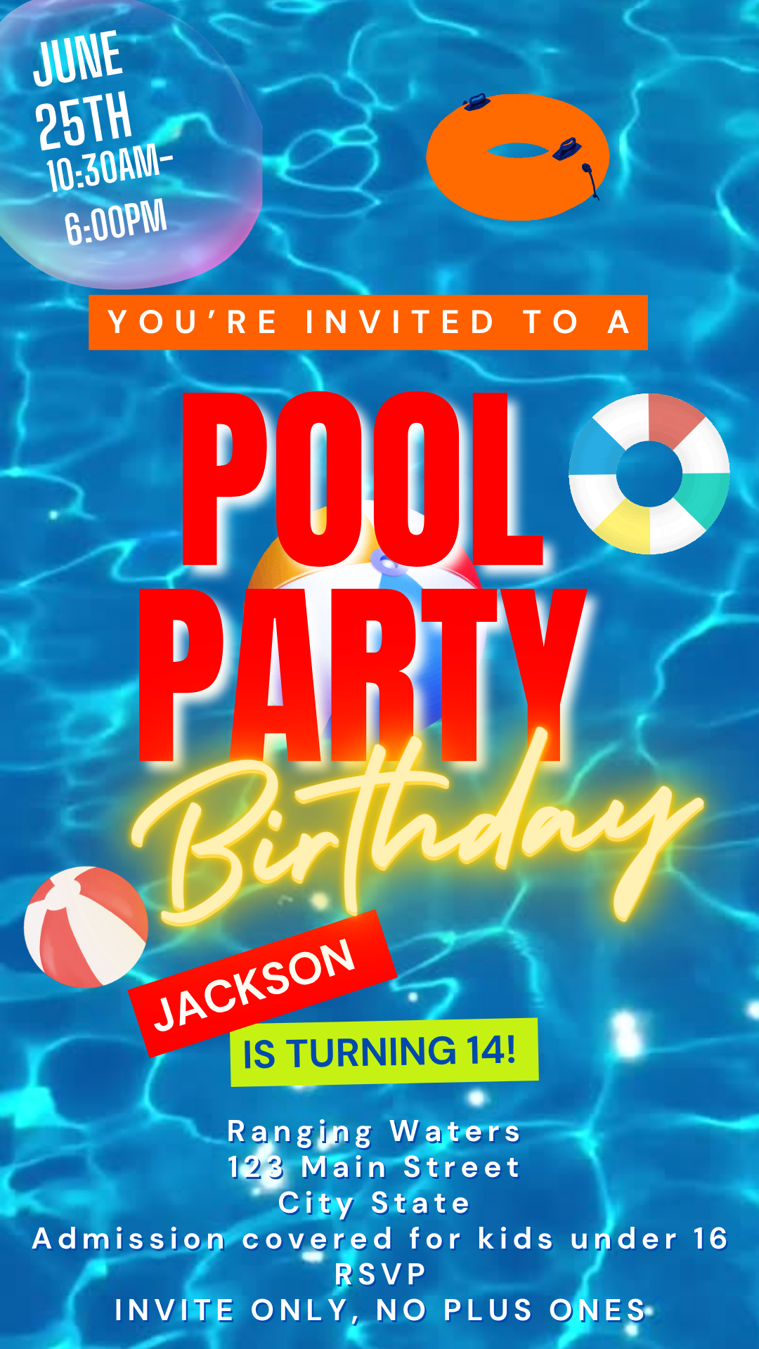 Summer Pool Party Video Invitation Instant Download