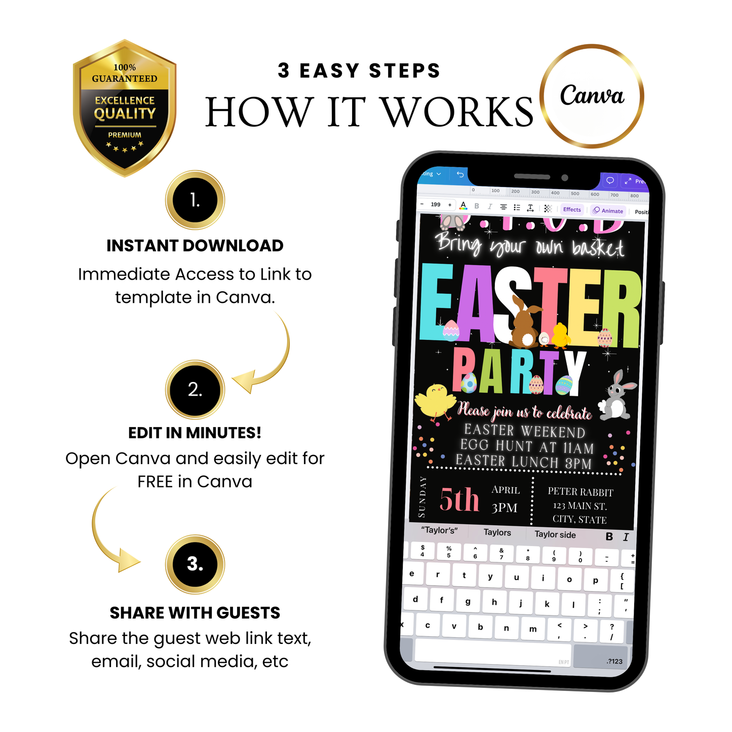 Easter Video Invitation, Easter Egg Hunt Animated Invite, Digital Canva Template