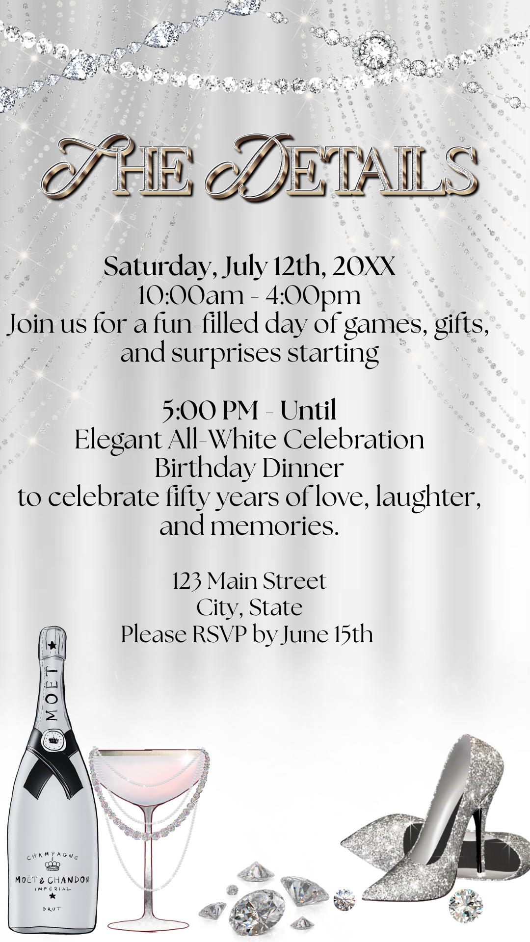 Animated champagne video invitation diamonds theme