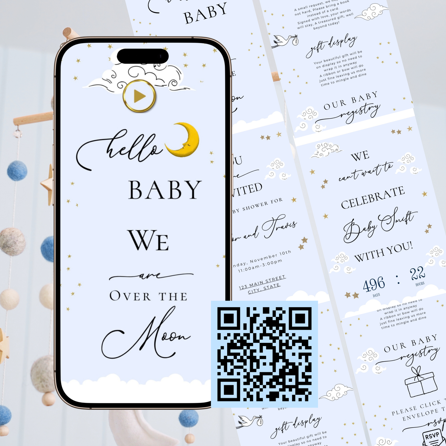 Over the Moon Baby Shower Invitation and Guest Website