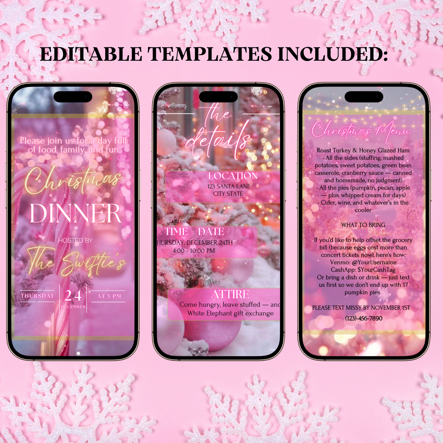 Pink Christmas Party Video Invitation – Editable Holiday Evite Template with Music