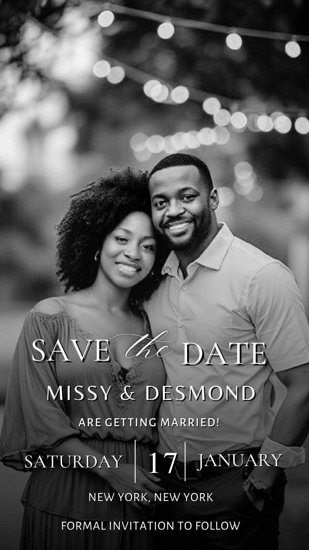 Digital black and white wedding video invitation