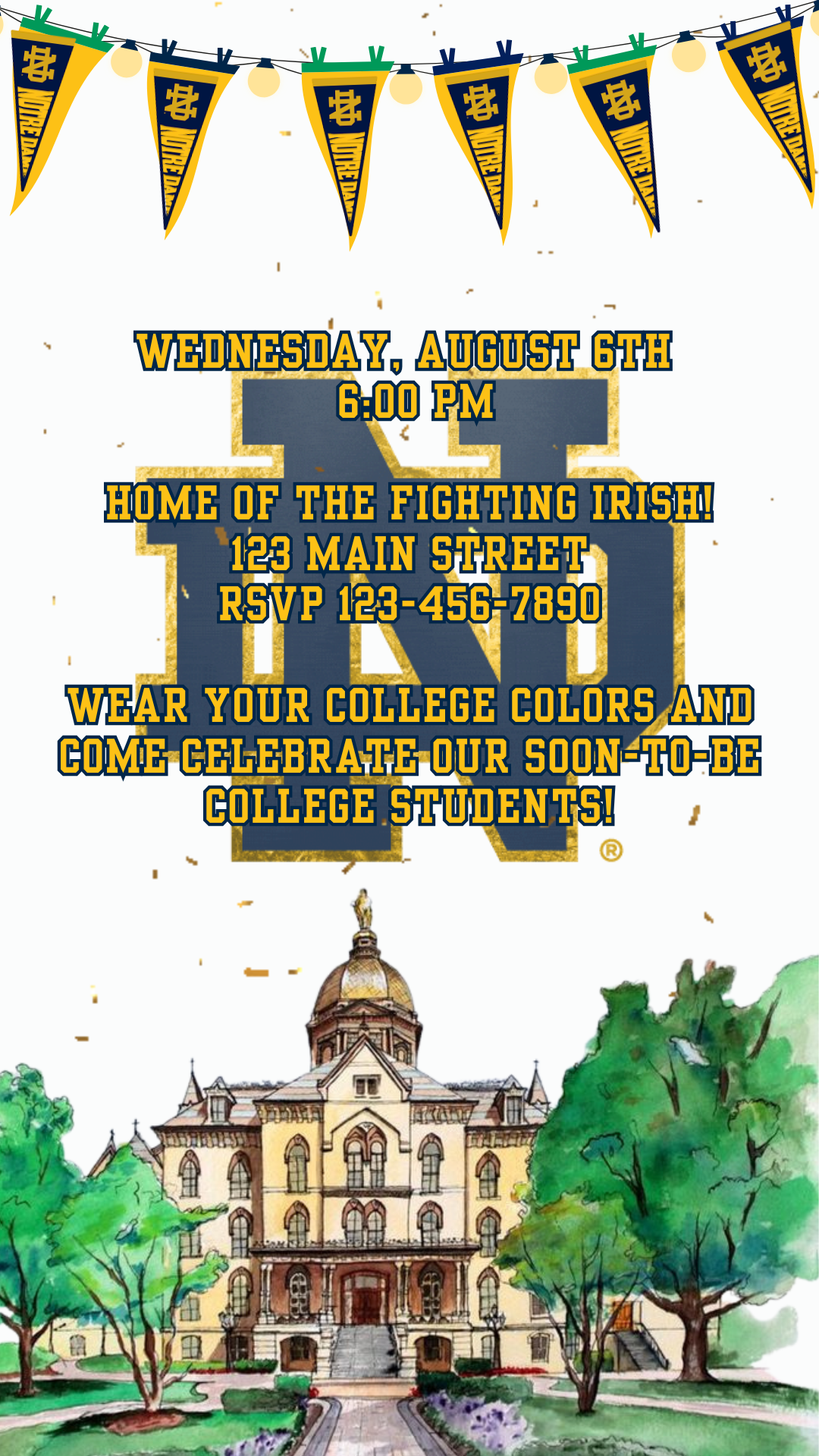 Notre Dame College Send Off Video Invitation – Irish Pride Trunk Party Evite Social Media Invite