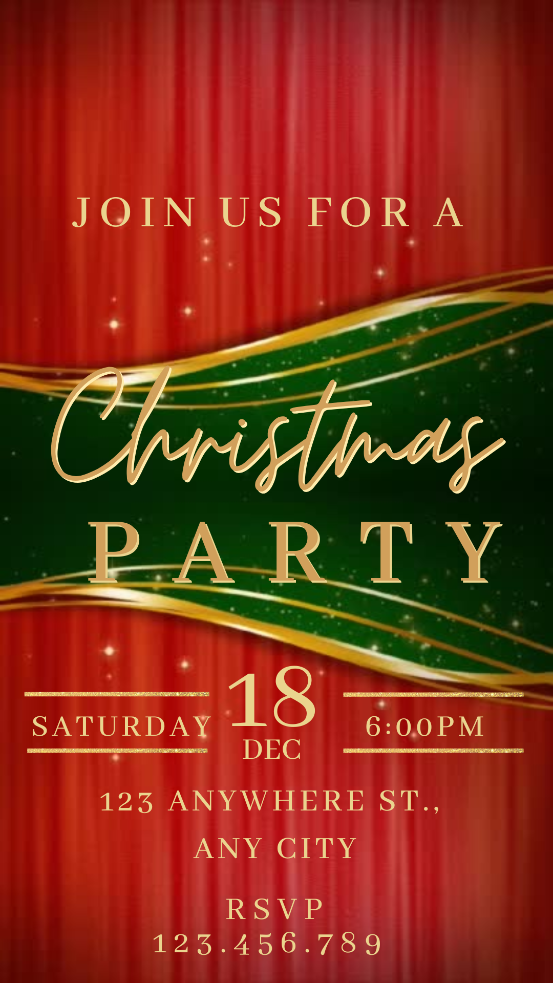 Sparkling Red and Gold Christmas Video Invitation Social Media Invite