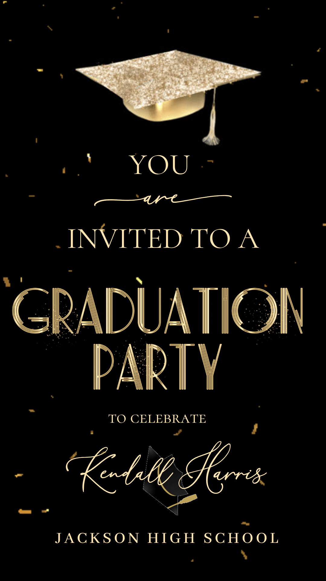 2026 Graduation Video Invitation – Black and Gold Animated Template with Music Canva Editable