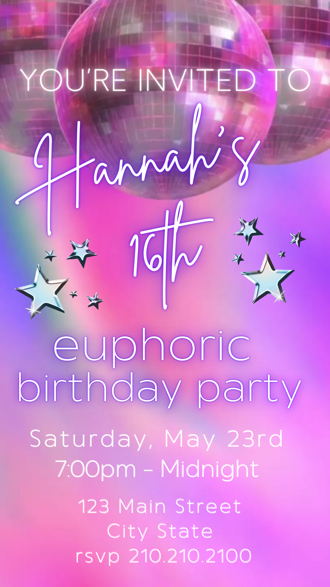 Euphoric 16th digital video invite card disco
