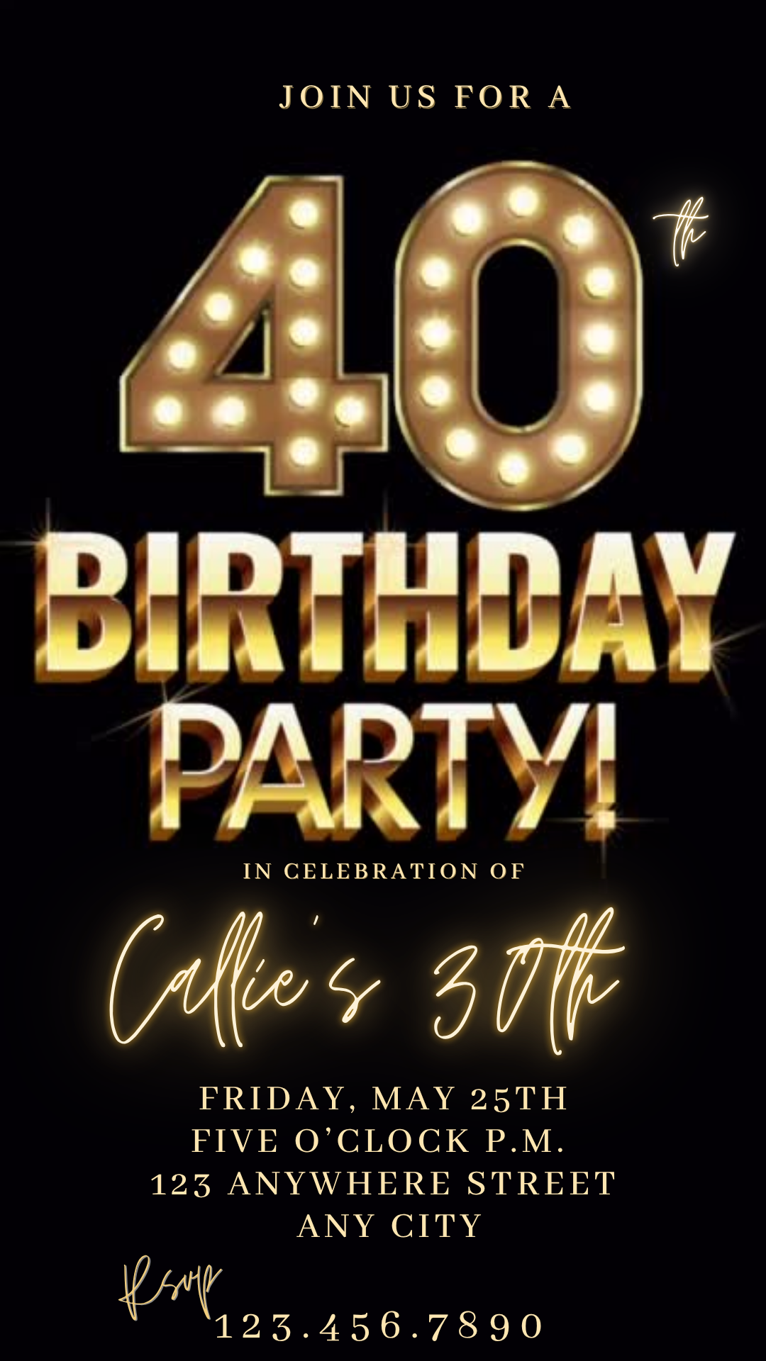 Golden Lights Party Video Invitation Instant Download