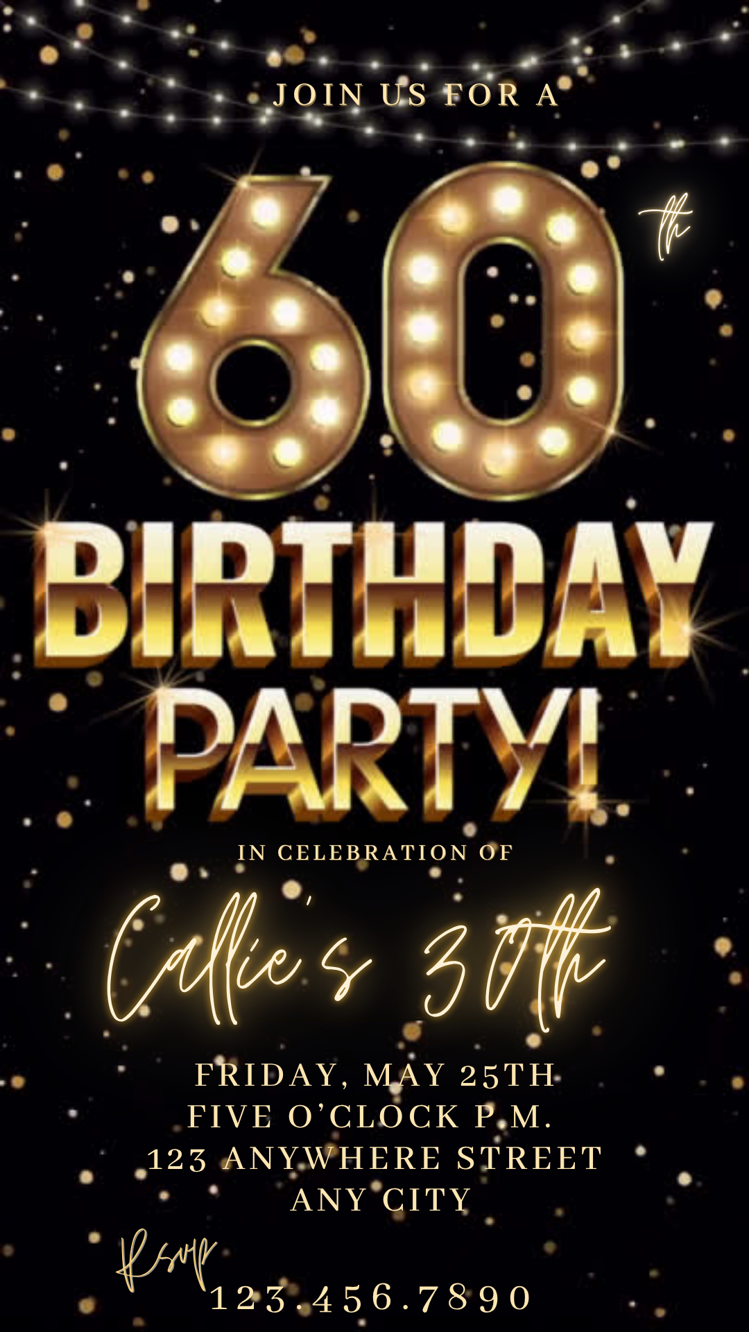 Classic Gold Party Video Invitation Instant Download