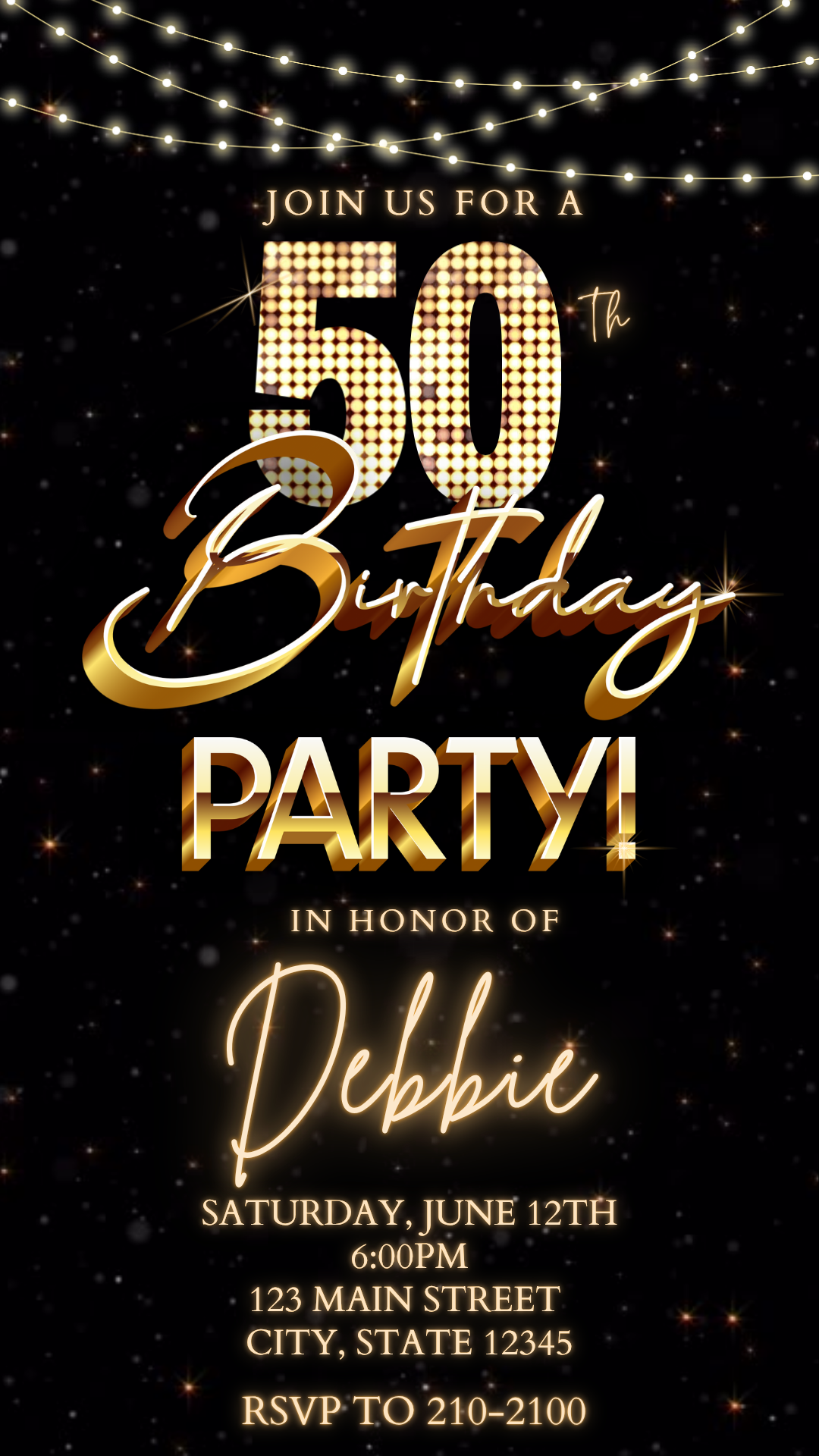 Golden Glam Digital Video Invitation Instant Download