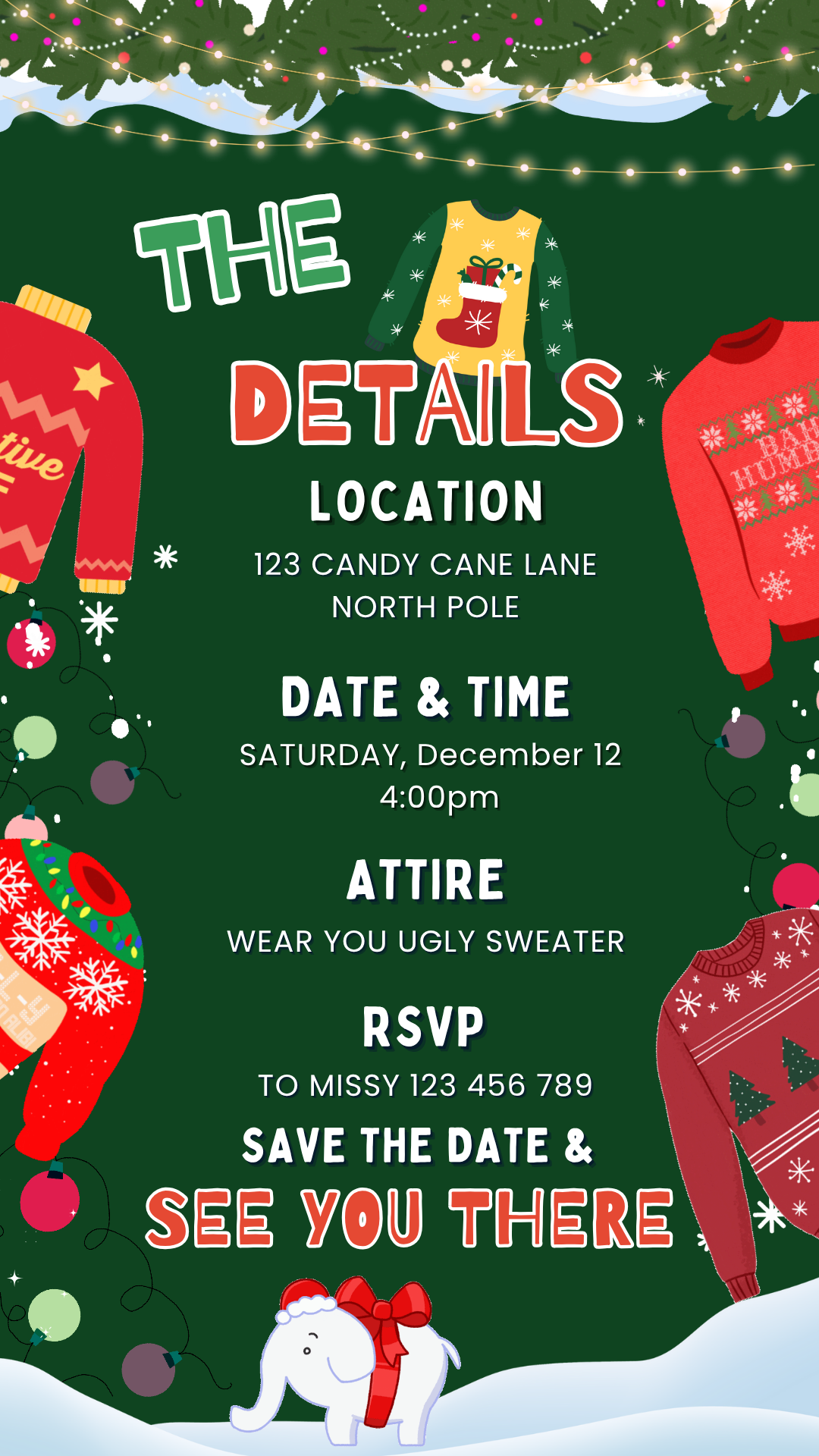 Animated holiday knit party video invite card