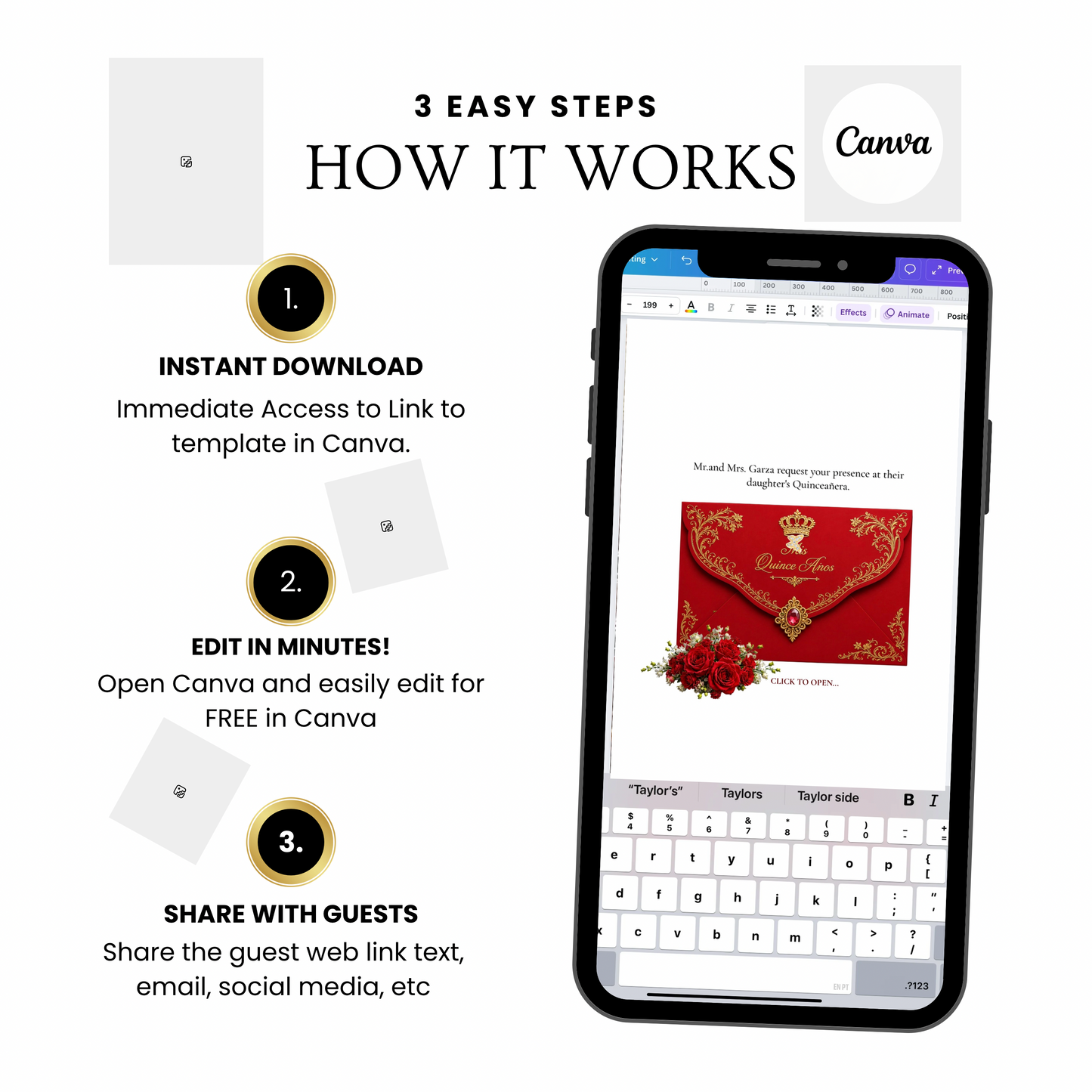 Red and Gold Quinceanera Website Invitation with RSVP tracking