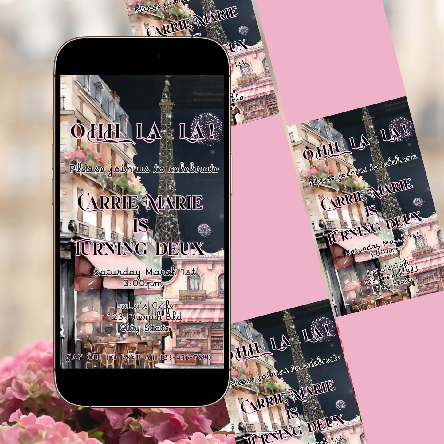 Paris Cafe Video Invitation – Parisian Eiffel Tower Birthday Party Evite with Music