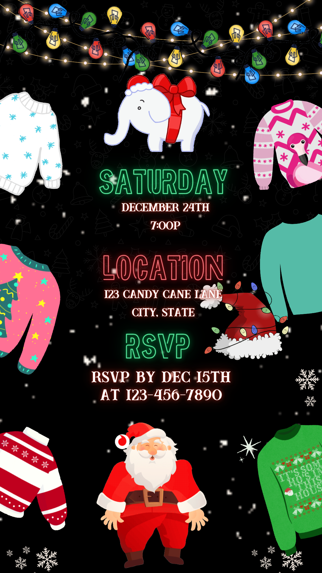 Animated ugly holiday knit party video invite