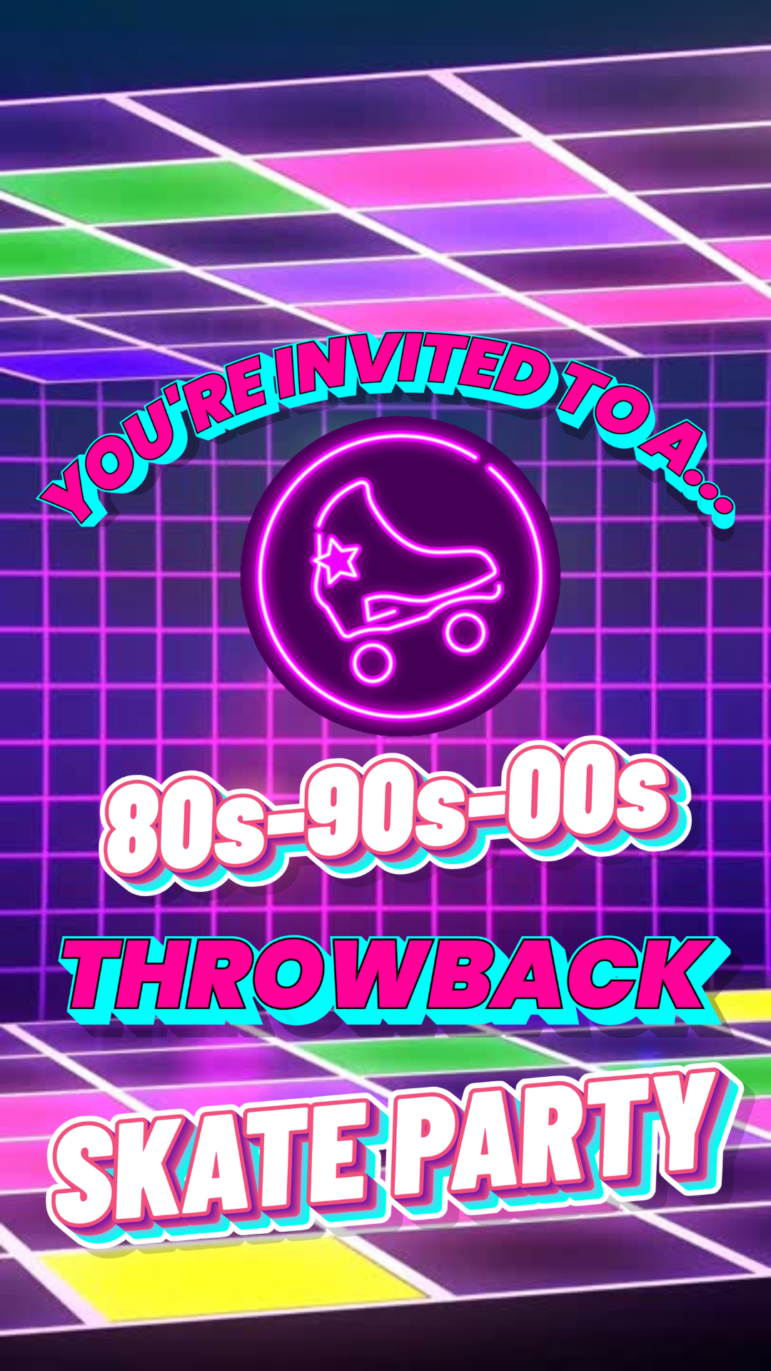 Retro Neon Skate Party Evite for Mobile Sharing
