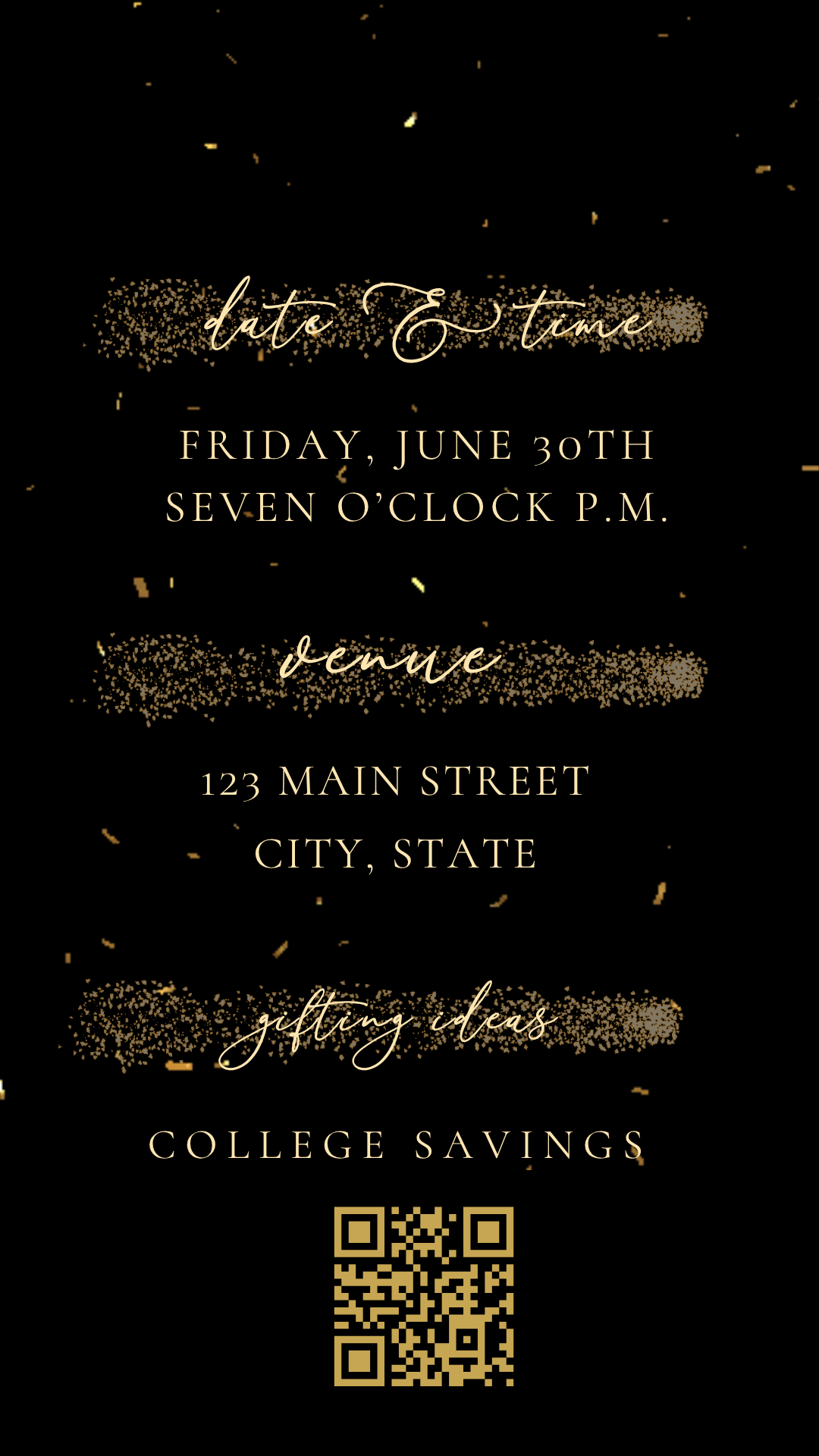 2026 Graduation Video Invitation – Black and Gold Animated Template with Music Social Media Invite