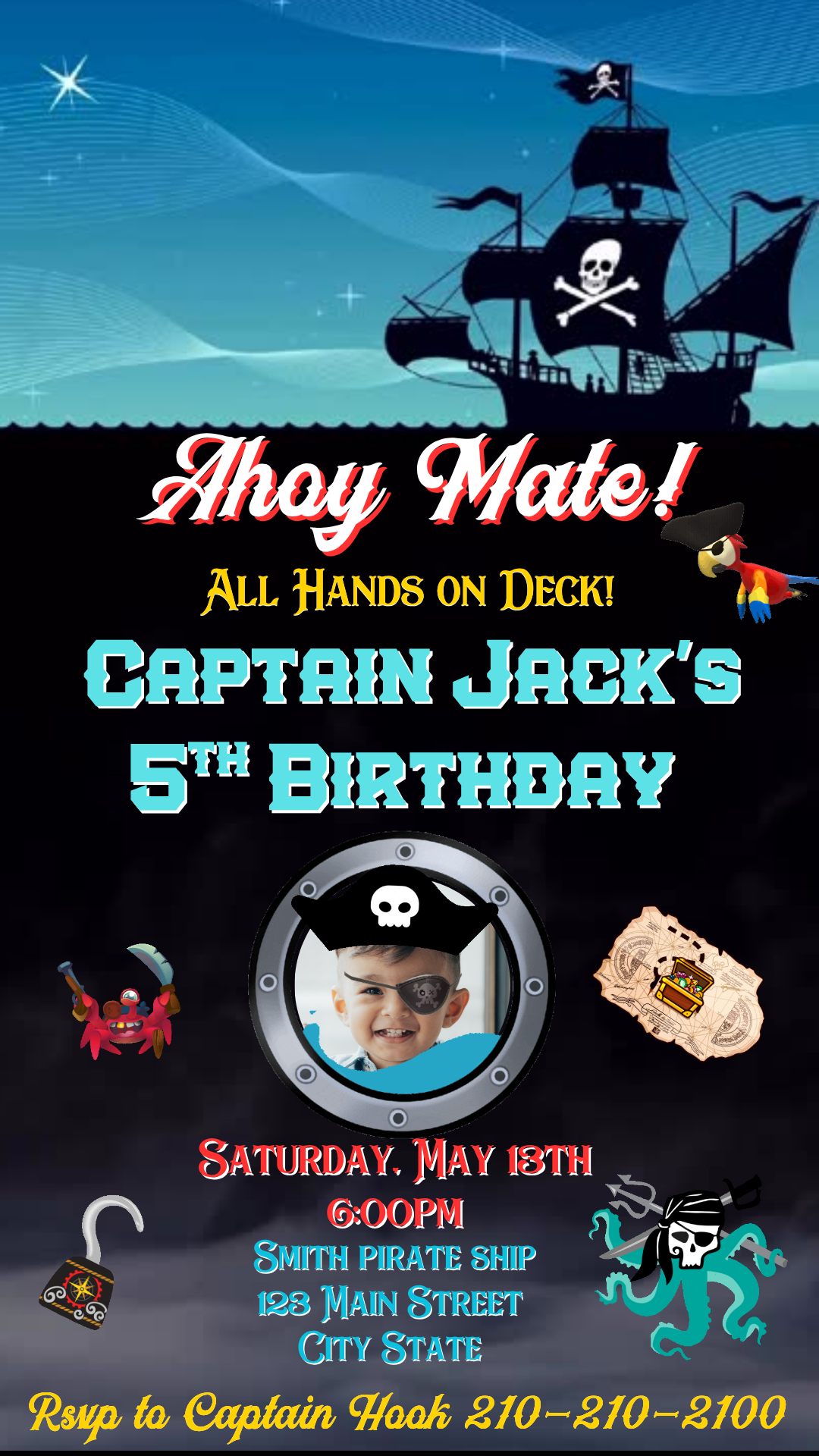 Sail the Seas Digital Video Invitation Canva Editable