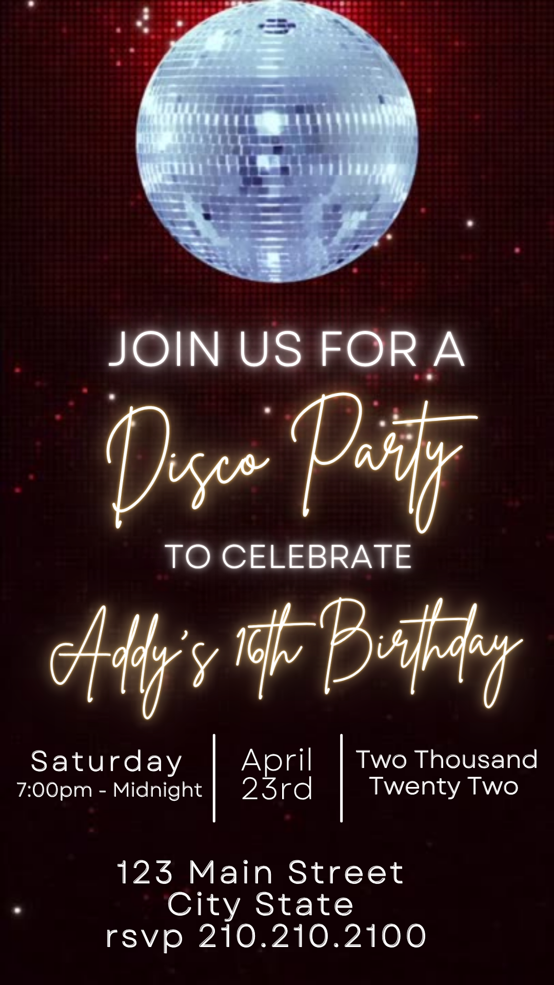 Retro dance 16th milestone digital invite template