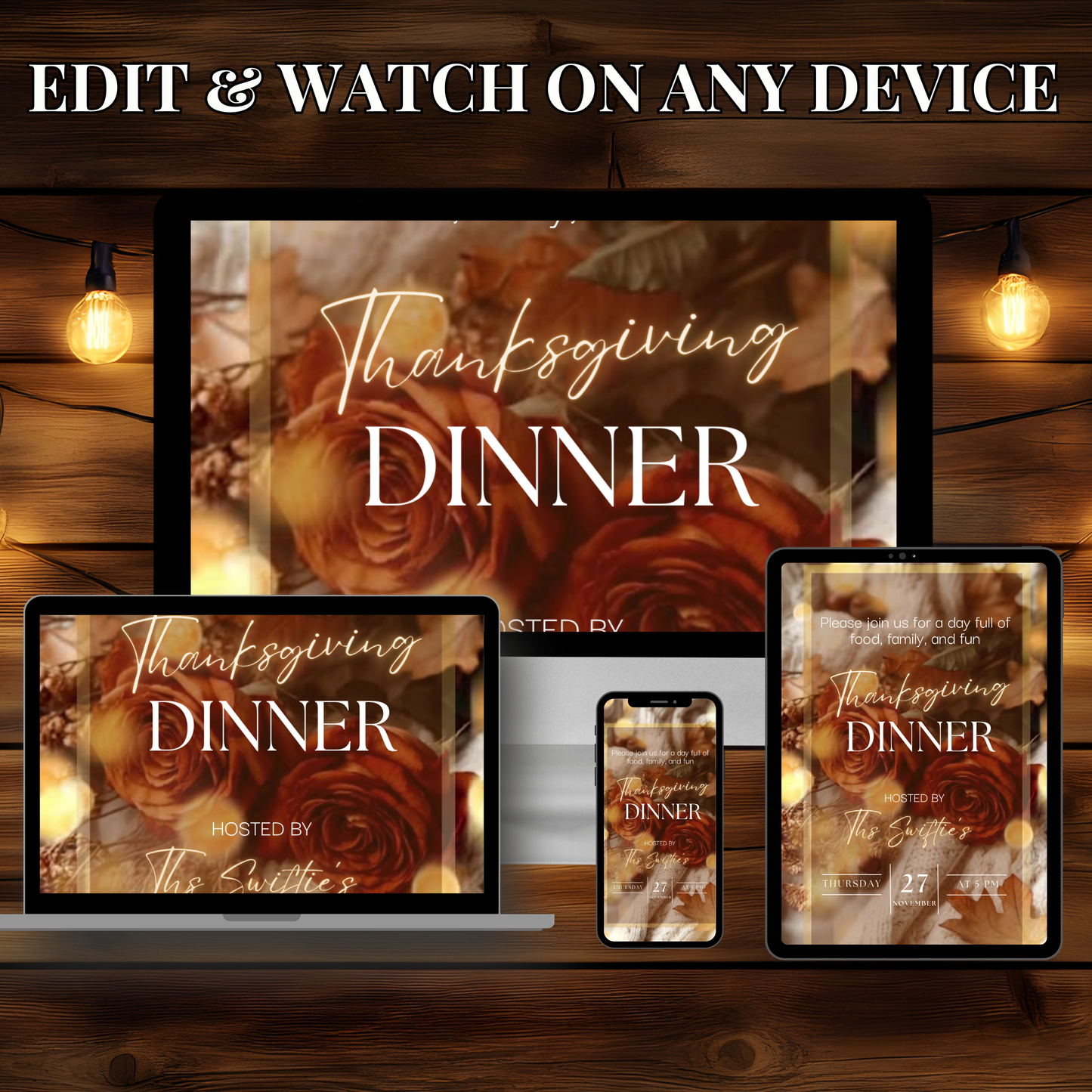 Thanksgiving Video Invitation, Animated Friendsgiving Digital Mobile Evite