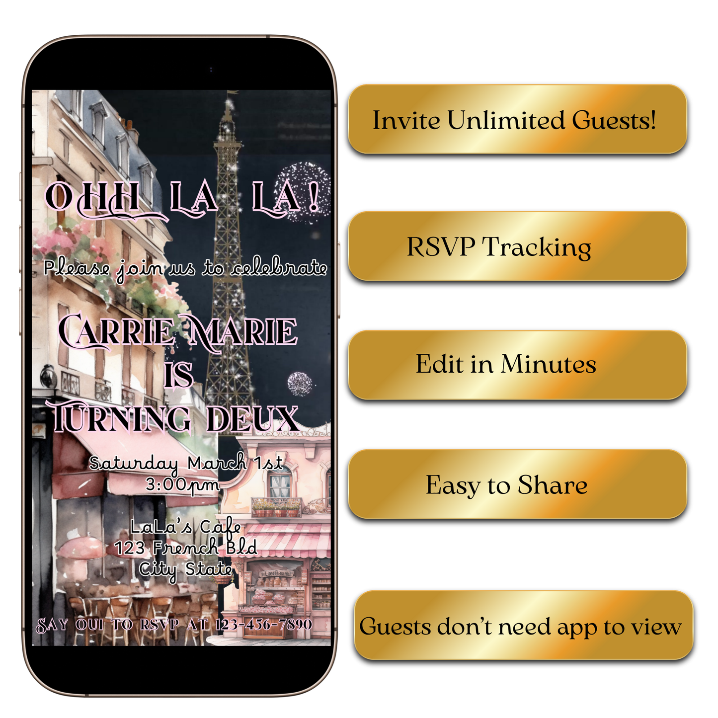 Paris Cafe Video Invitation – Parisian Eiffel Tower Birthday Party Evite with Music