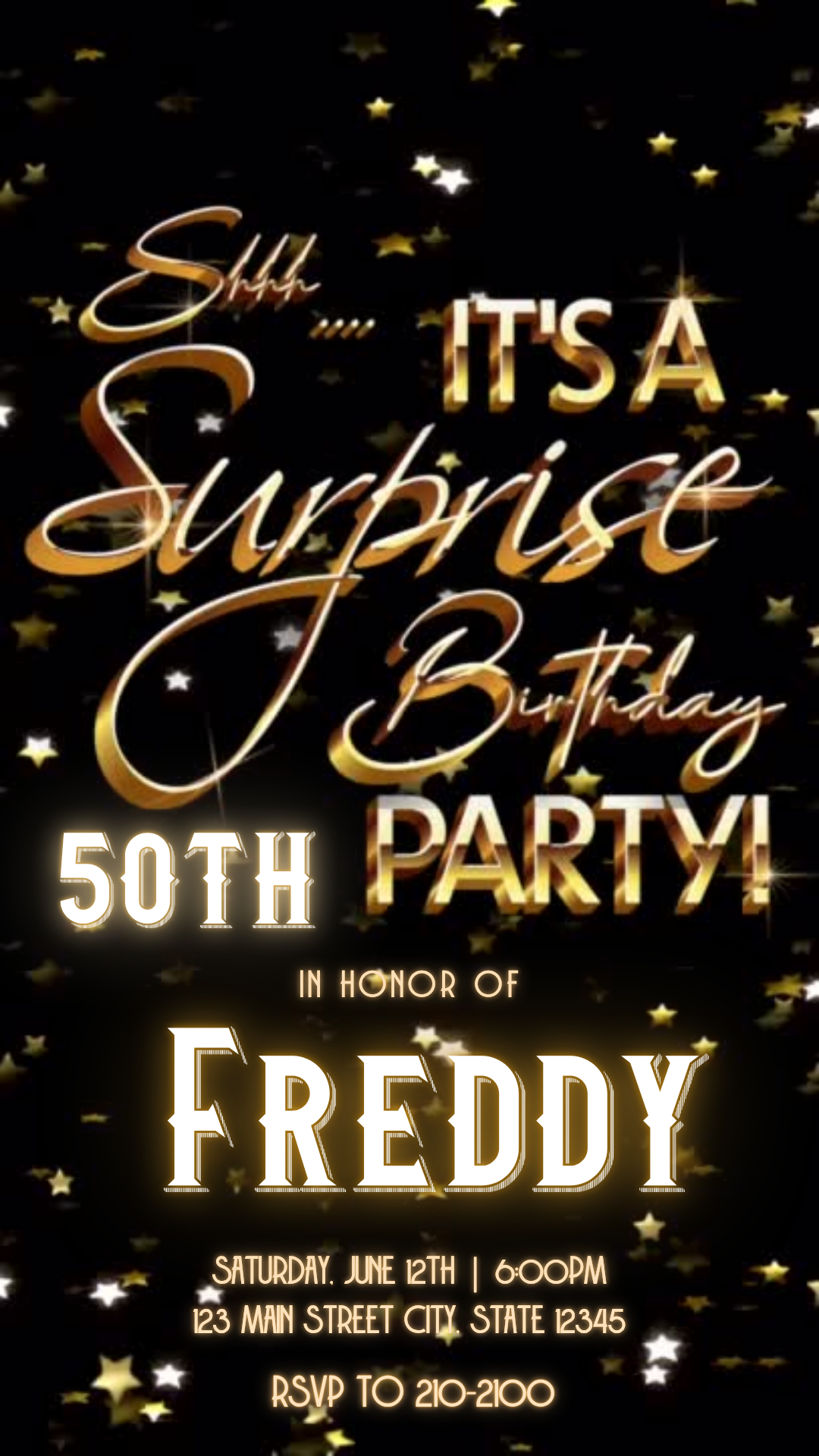 Shimmer Surprise Digital Video Invitation Canva Editable