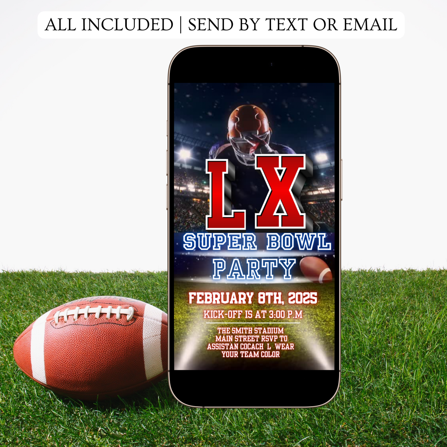 Super Bowl LX Party Video Invitation | Digital Football Canva Template