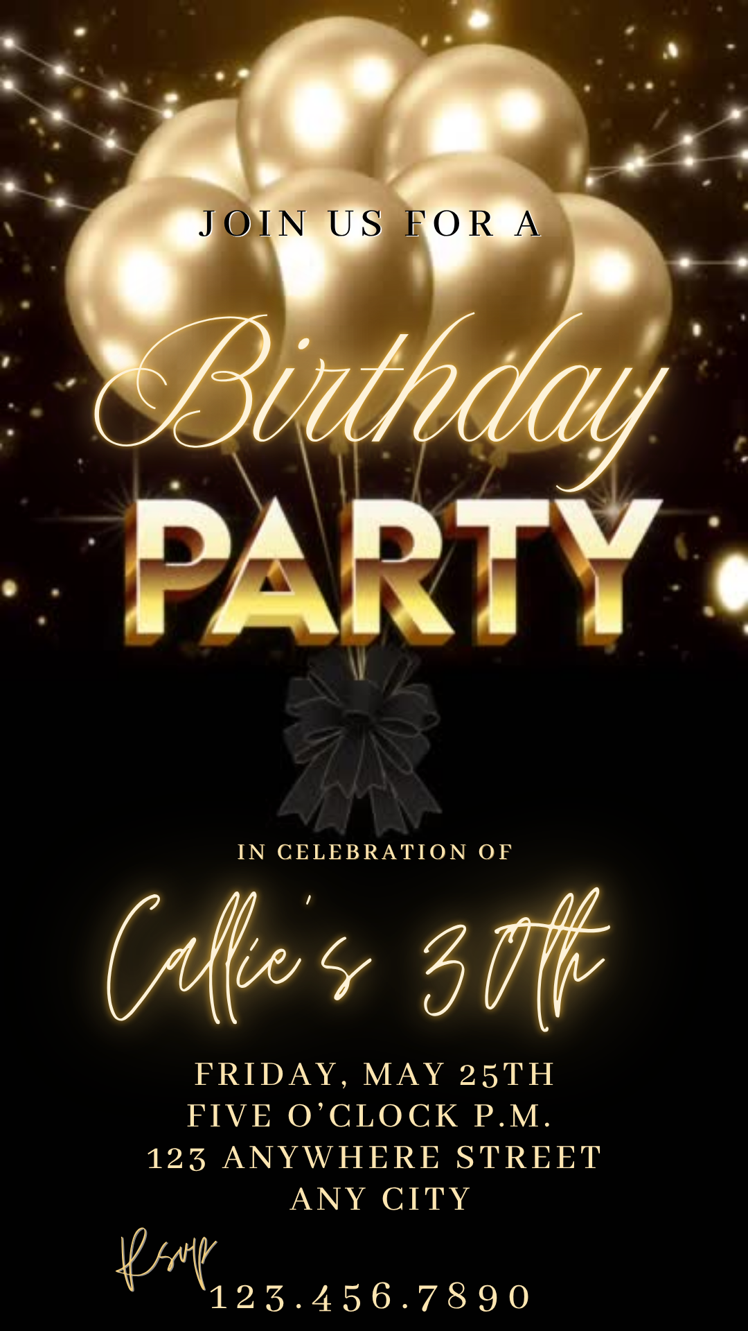 Sparkle glamour 30th milestone digital invite template