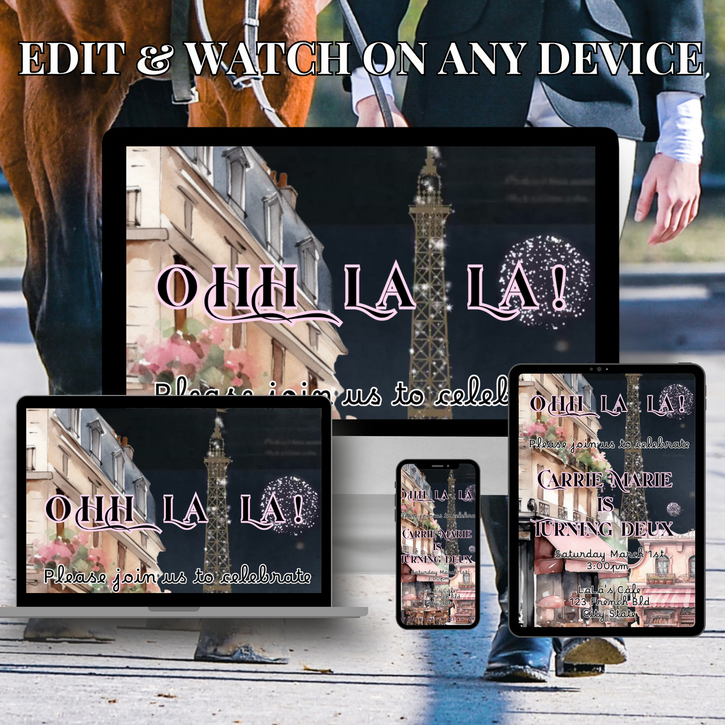 Paris Cafe Video Invitation – Parisian Eiffel Tower Birthday Party Evite with Music