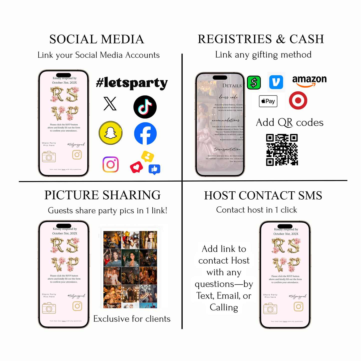 Pink Quinceanera Invitation Website with RSVP | Animated Sweet 15 16 Mobile Interactive Evite with RSVP and Music
