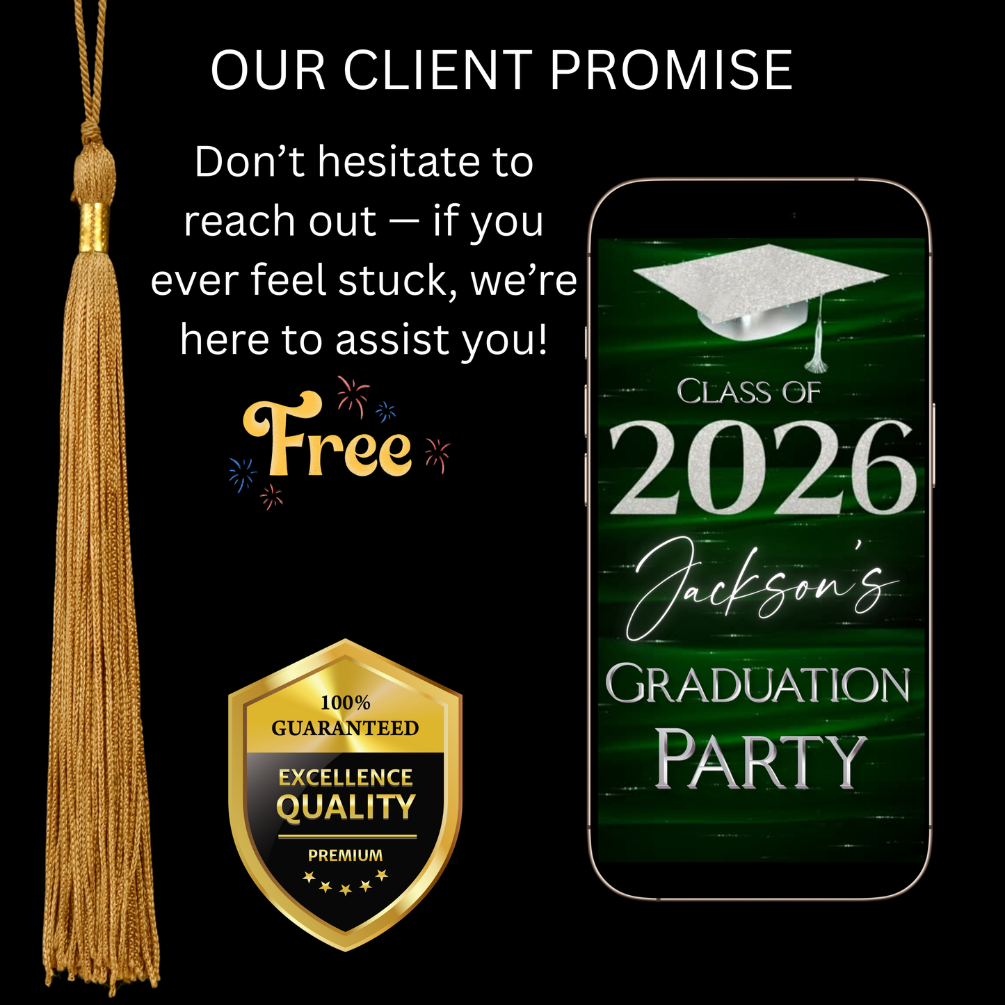 Graduation Party Video Invitation | Class of 2026 Green and Silver Invite for Him | Editable Online RSVP Evite Canva Template