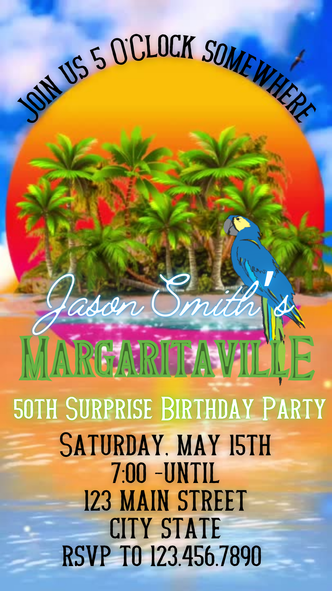 Editable tropical 50th birthday digital invite design