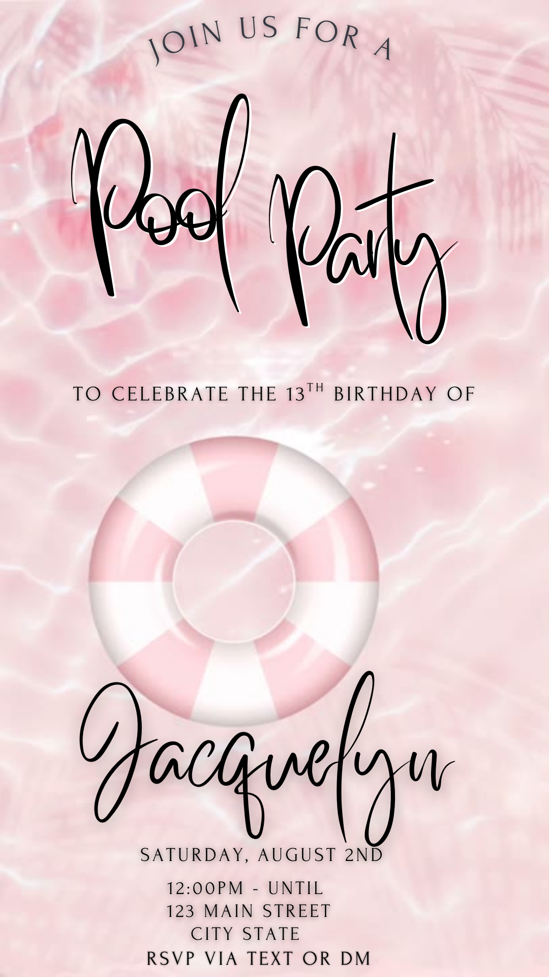 Editable pool party digital invite for kids