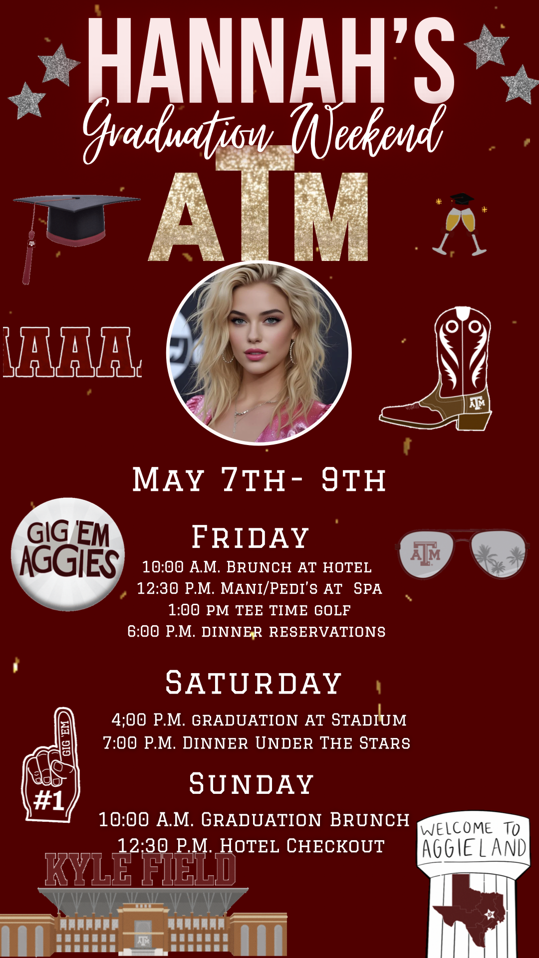Editable Texas A&M Graduation Invite & Weekend Itinerary | Game Day & College Events