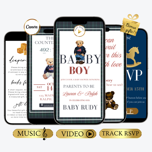Baby Shower Invitation Website | Animated Classic Polo Baby Shower Invite with Rsvp tracking