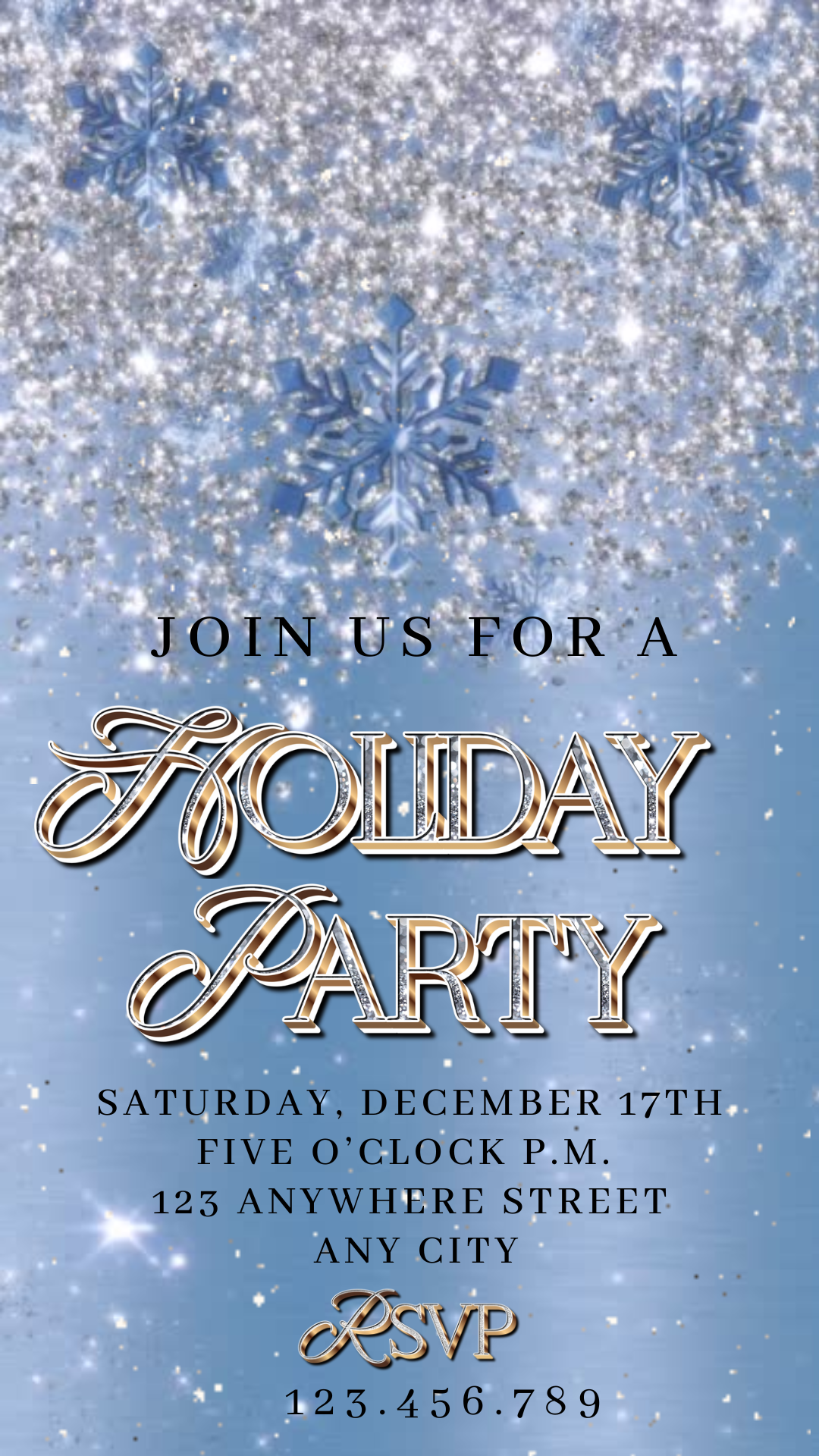 Editable winter wonderland digital invite displayed on smartphone