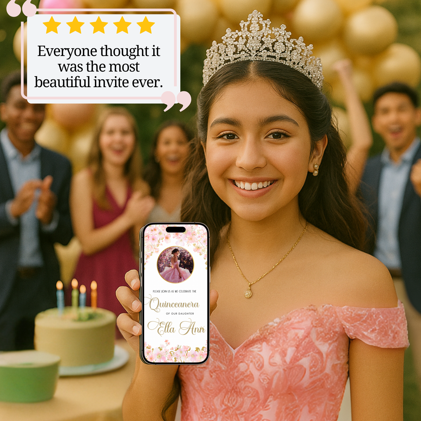 Pink Quinceanera Video Invite Animated Sweet 15 Quince Mobile Evite with RSVP tracking