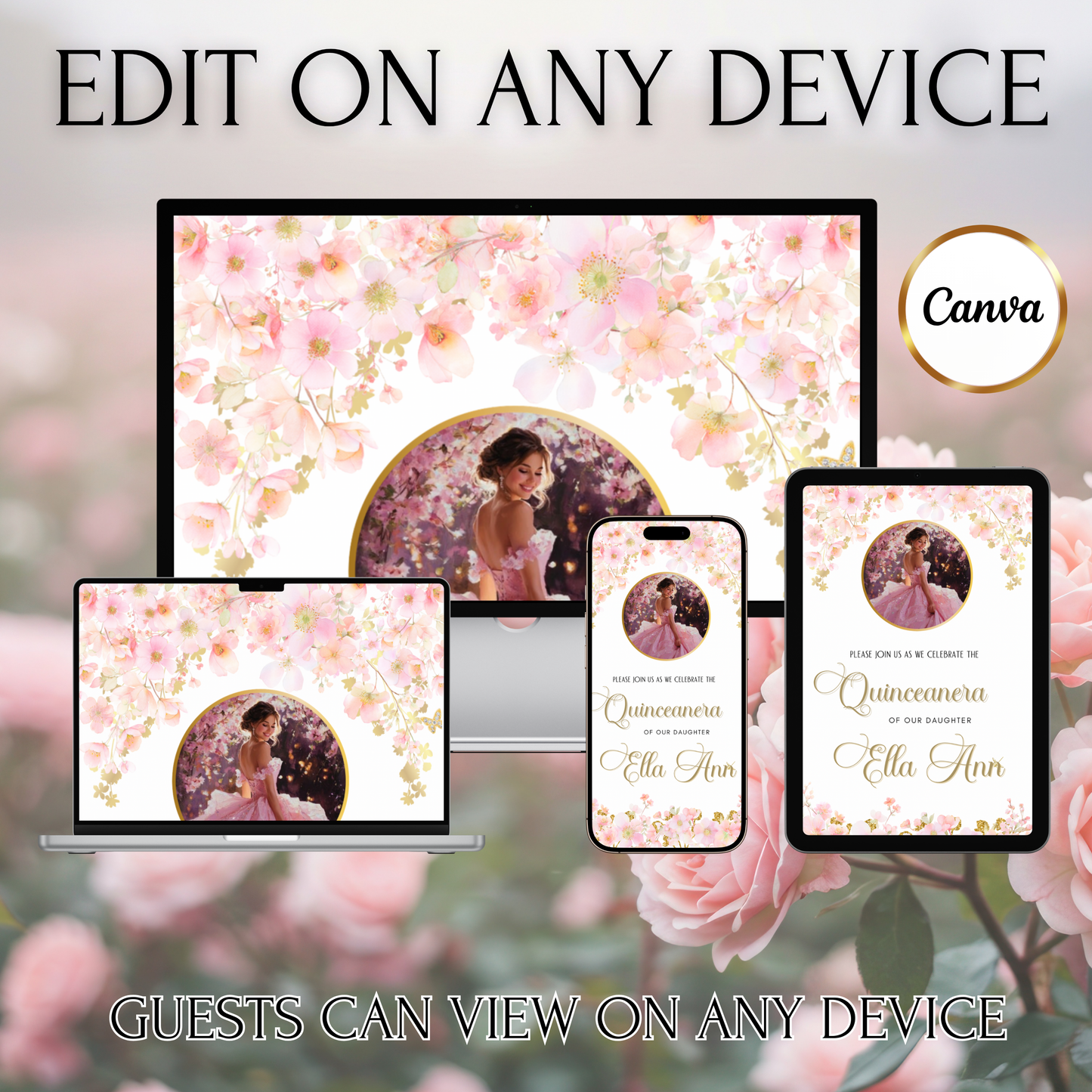 Pink Quinceanera Video Invite Animated Sweet 15 Quince Mobile Evite with RSVP tracking