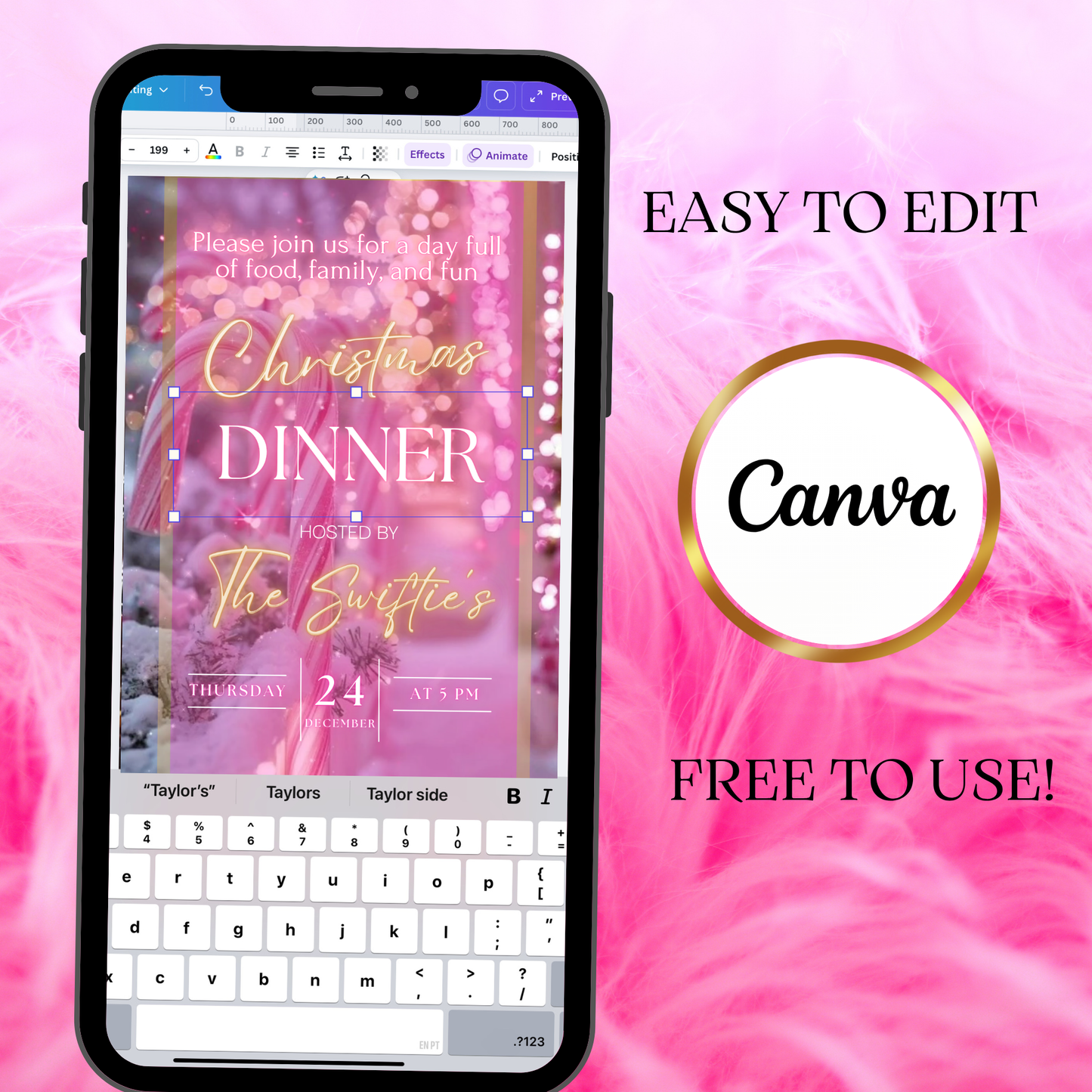 Pink Christmas Party Video Invitation – Editable Holiday Evite Template with Music