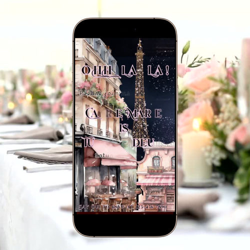 Paris Cafe Video Invitation – Parisian Eiffel Tower Birthday Party Evite with Music