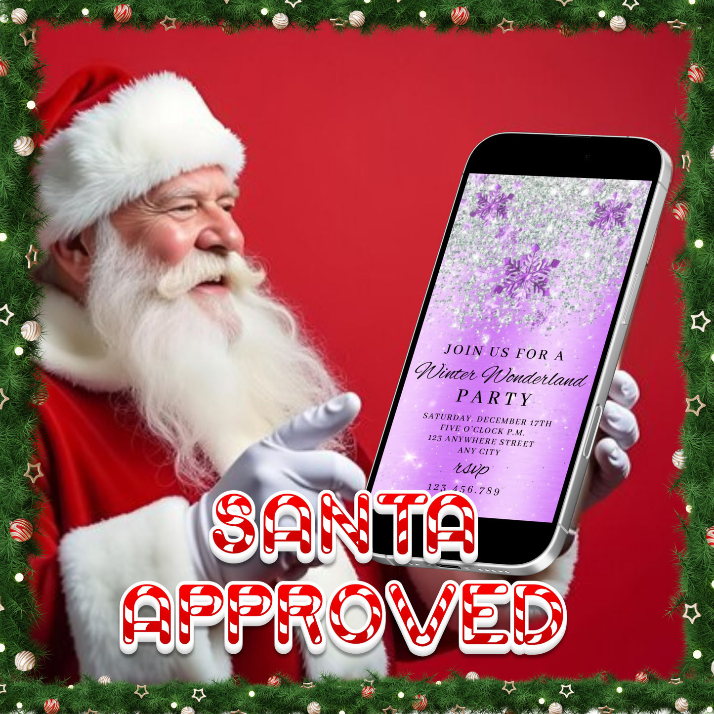 Purple Christmas Party Video Invitation – Editable Pink Snowflake Holiday Evite with Music